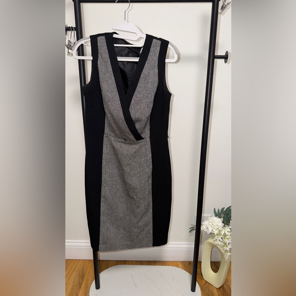 Marvin Richards Black & Gray Wrap Color-block Sheath Dress Career Chic | 6